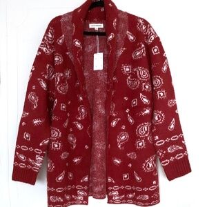 Lucky Brand Women's Red Open-Front Paisley/Bandana Print Cardigan Size: L